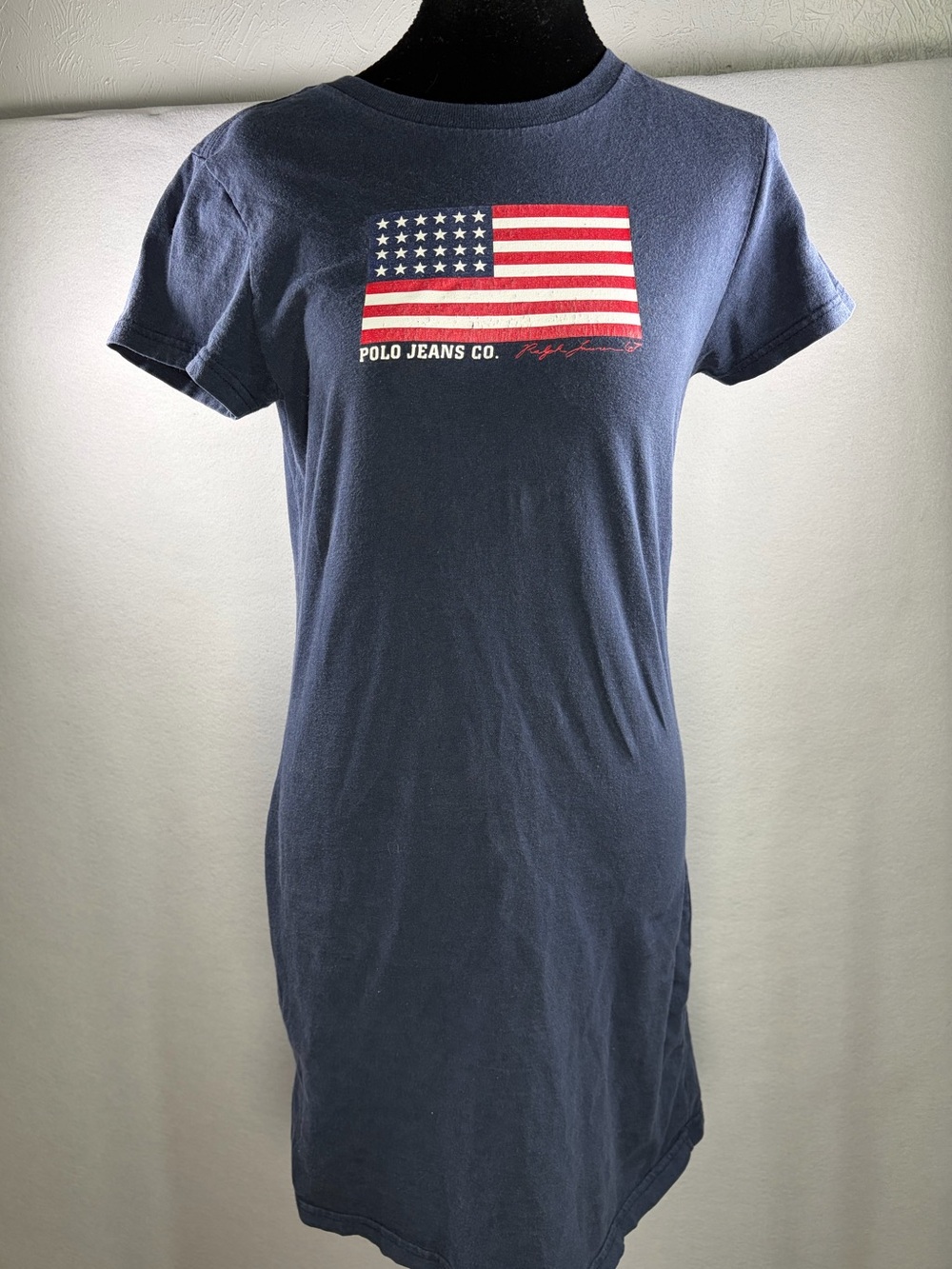 Vintage 90s Polo Jeans Co Ralph Lauren American Flag T-Shirt Dress Navy